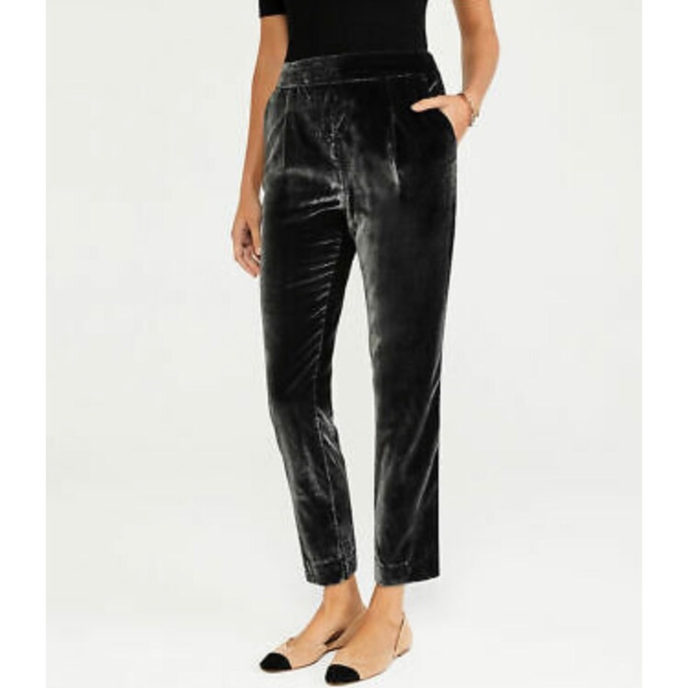 New Ann Taylor The Velvet Pants Cropped Ash Gray Black Charcoal $109 Cozy cute